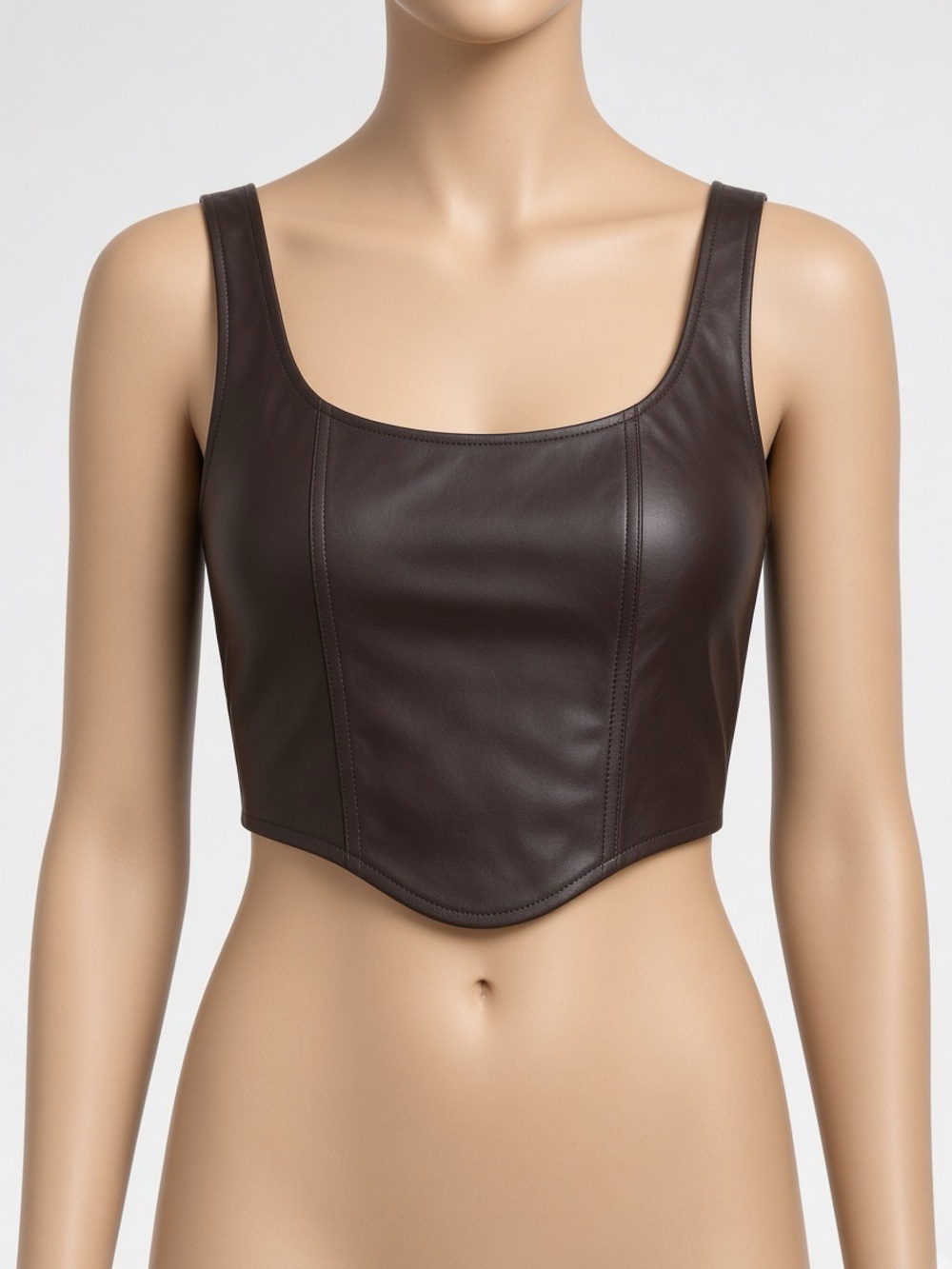 Women’s Chocolate Brown Faux Leather Crop Tank Top